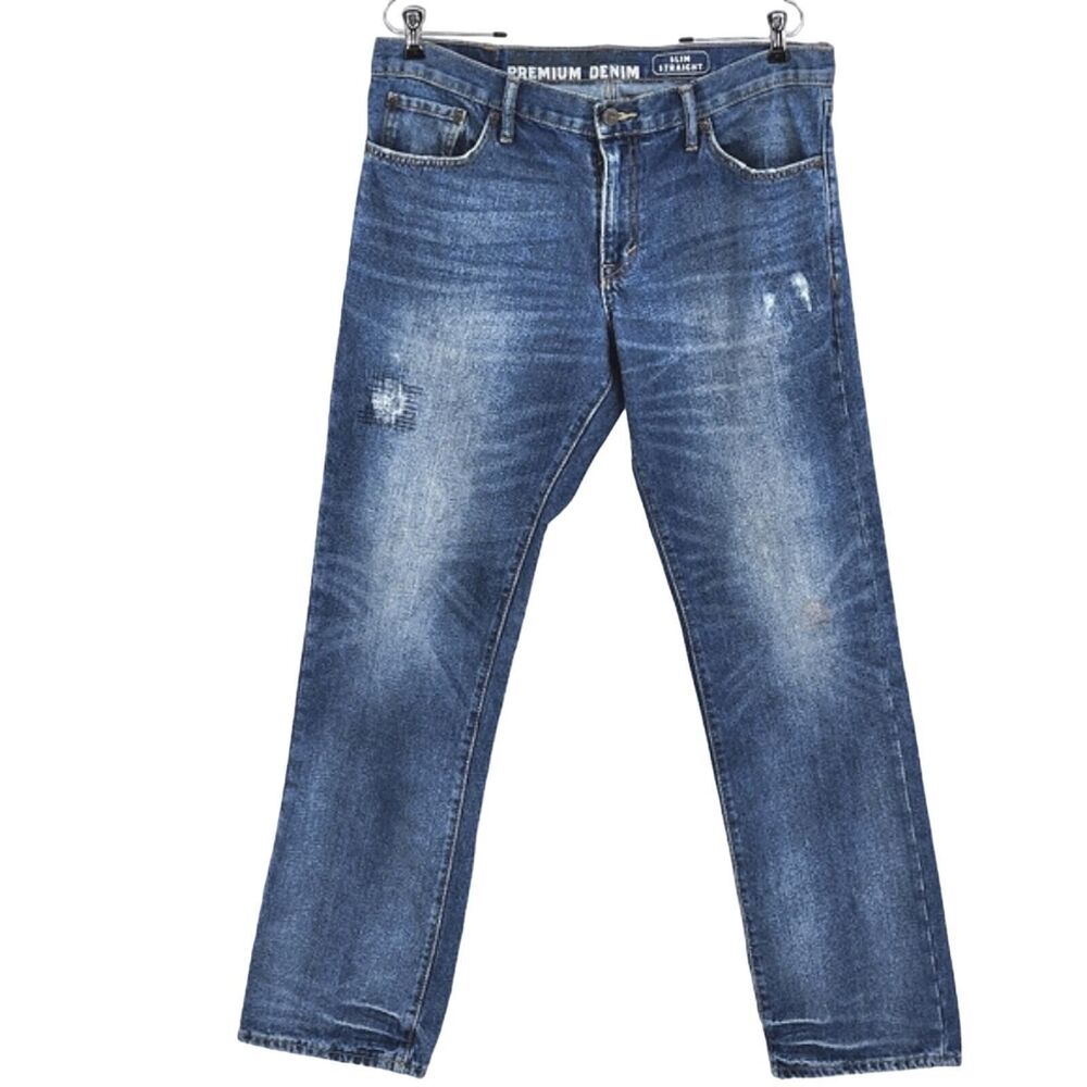 Vintage Old Navy Famous Jeans Slim Straight Mens 33x32 Premium Denim Medium Blue